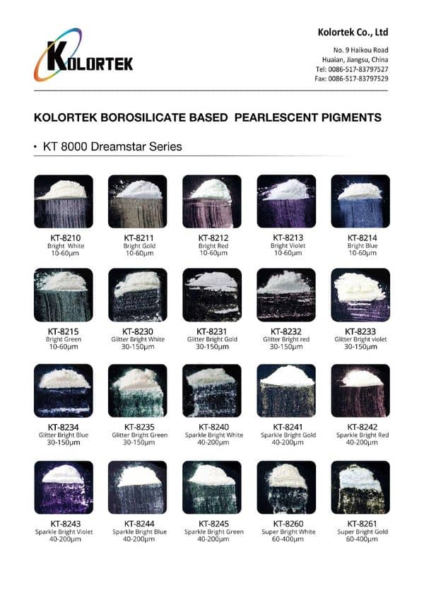 Pigments nacrés à base de borosilicate Kolortek